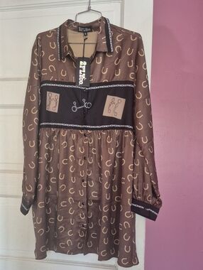 2Tico Brown Horseshoe Print Button-Front Dress